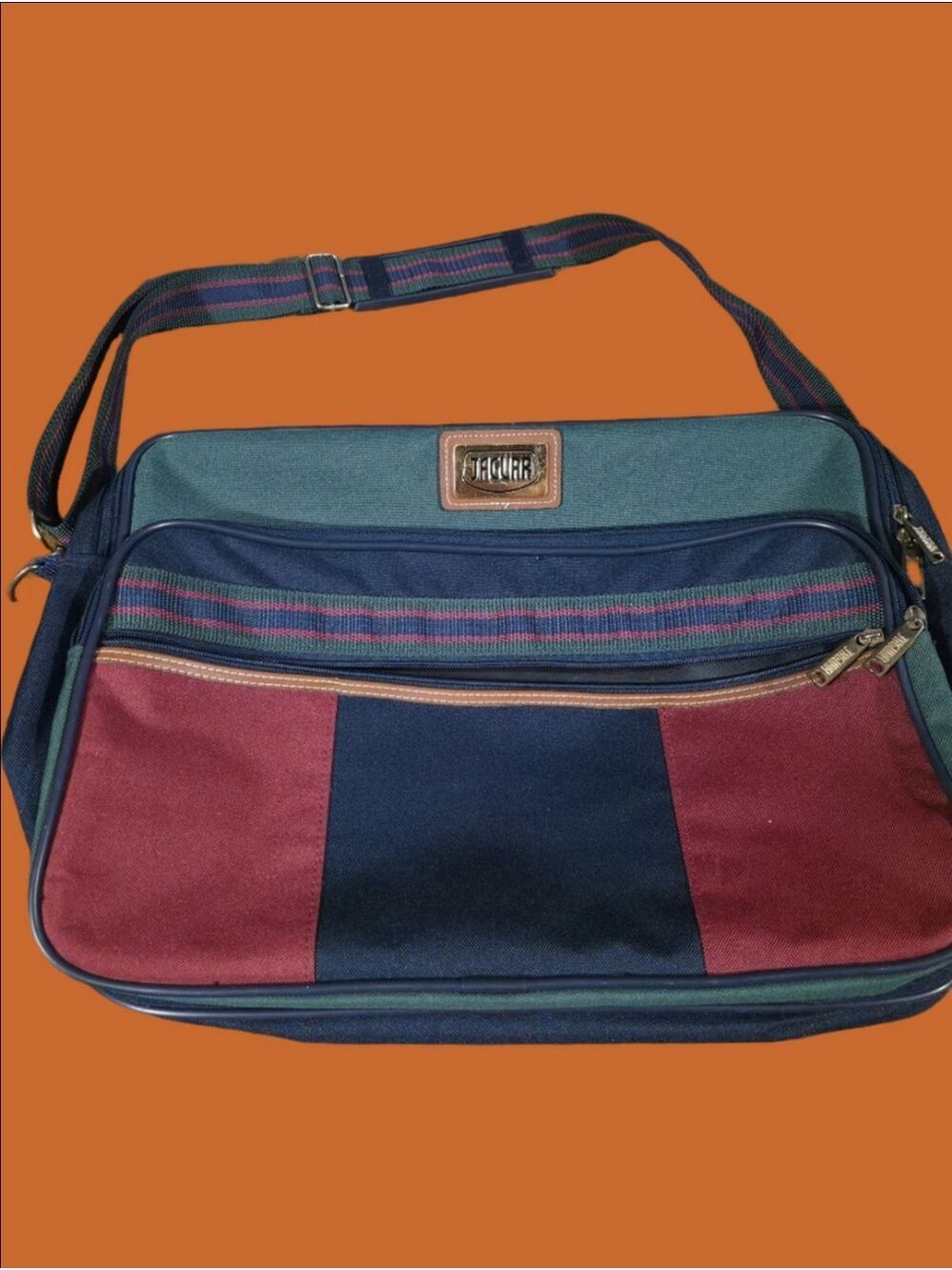 4/$97 Deal! Vintage Jaguar Canvas Messenger Bag in Teal, Navy & Burgundy